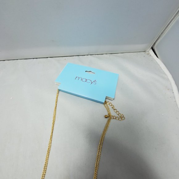 Macy's red leather tassel necklace with gold chain and rhinestones - Picture 5 of 13